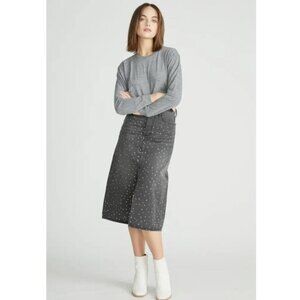 NWT Driftwood Piper Crystal Denim Midi Skirt Women's Button Fly‎ Size SMALL Slit
